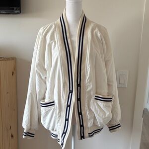 White Bomber Jacket with Black Stripes